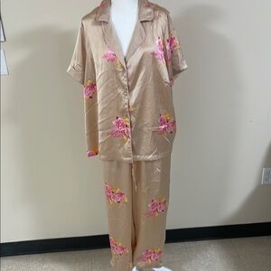 Vero Moda Tan and Pink Floral Pajama Set